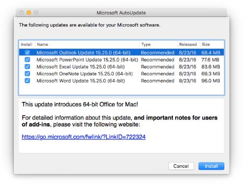 install update to microsoft office 2016 for mac